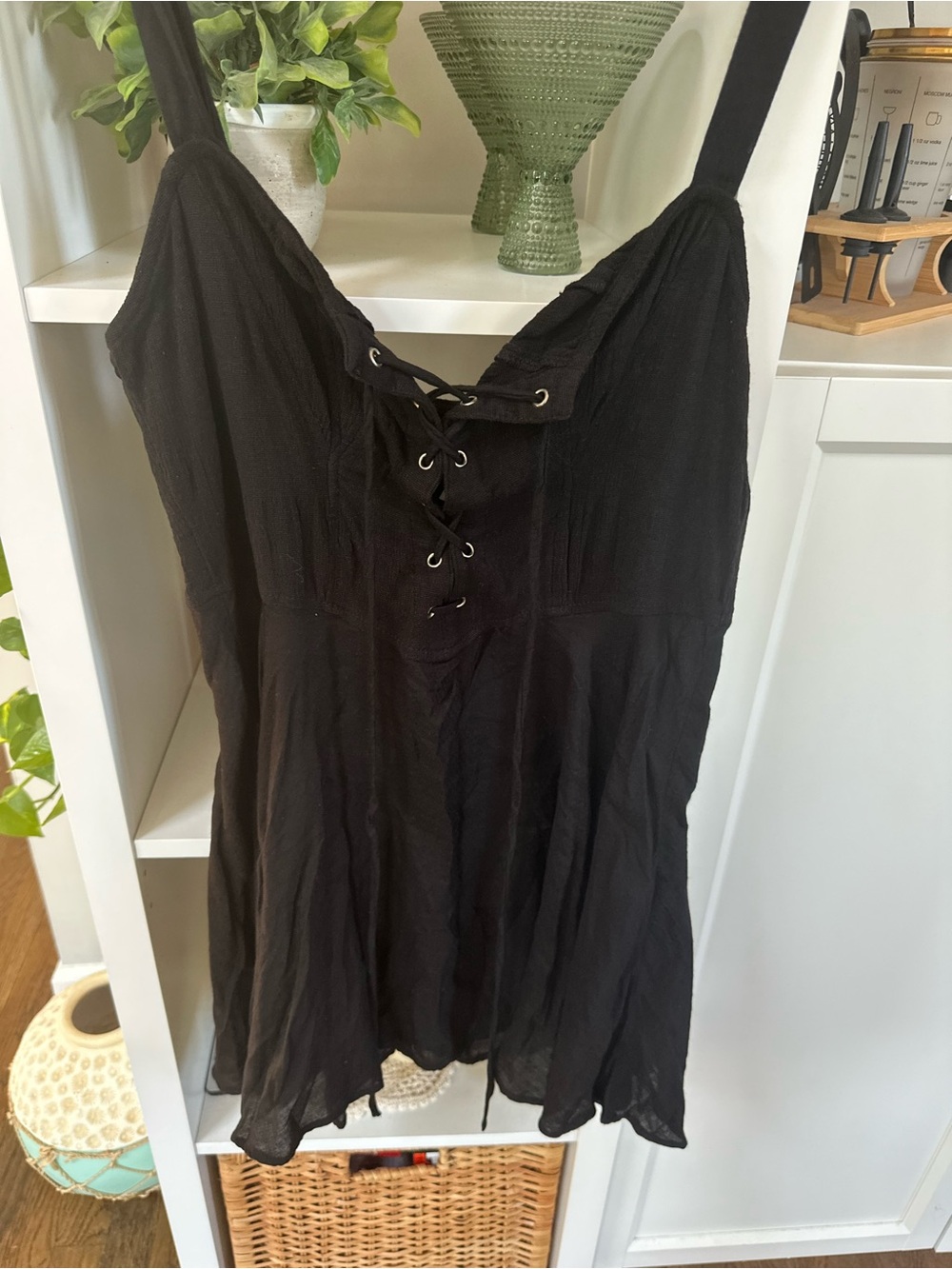 Free People Black Lace-Up Spaghetti Strap Cami